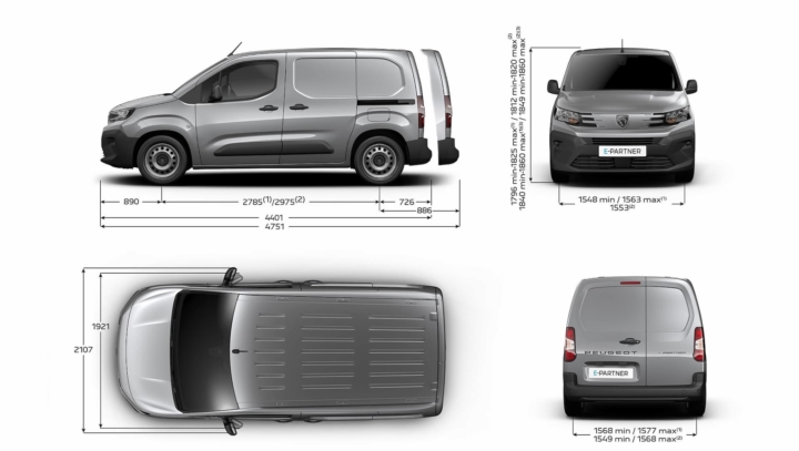 Dimensions du Peugeot Partner utilitaire, versions M et XL, pour professionnels à Valence (Drôme)